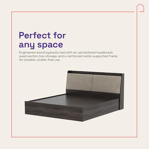 Image of Wakefit Bed | 3 Yr Warranty | King Size Bed, Hydraulic Storage & Foam-Cushioned Upholstery Headboard, Density:680-750 kg /m, Termite & Borer Resistant, Fits Mattresses Up to 8 Inches (Mars78x72 - WM)