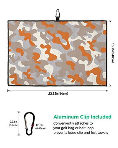 Modern Camouflage Golf Towel,Funny Golf Towel For Golf Bags Disc With Clip,Abstract Orange Grey And White Personalized Microfiber Waffle Golf Club Towel Accessories Gift For Men/Women/Dad/Mom/Grandpa #TOP2