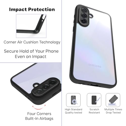 Image of RIGGEAR Shockproof Sleek Hybrid Armor Back Cover Case for Samsung Galaxy A36 5G (Clear PC + Black TPU Bumper)
