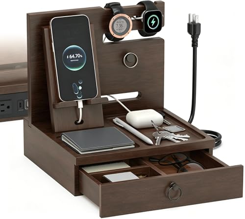 Organiseur de table de chevet en bois upcessory avec prises usb