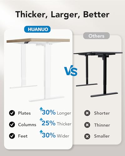 Image of HUANUO 71 x 30 inch Electric Standing Desk, Powerful Brushless Motor Large Height Adjustable Table, 4 Memory Preset Sit Stand Up Desk, Home Office Computer Table with Thick T-Shaped Frame, Natural
