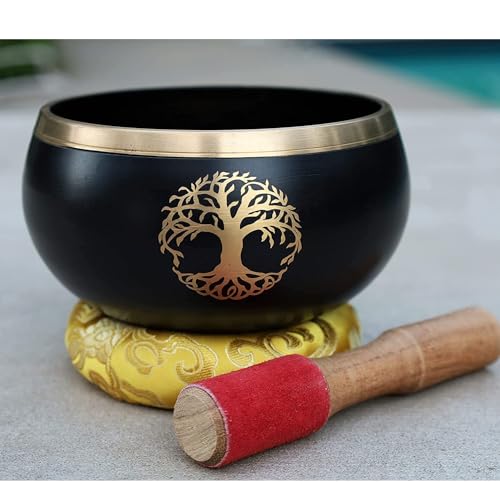 Image of The Healing Store 4 inch Singing Bowl | Tibetan Prayer Instrument With Wooden Stick | Meditation Bowl | Music Therapy | Buddhist Prayer Instruments (BLACK TREE)