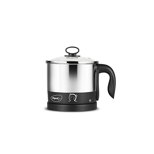 Pigeon Kessel Multipurpose Kettle (12173) 1.2 litres with Stainless Steel Body, used for boiling Water and milk, Tea, Coffee, Oats, Noodles, Soup etc. 600 Watt (Black & Silver)