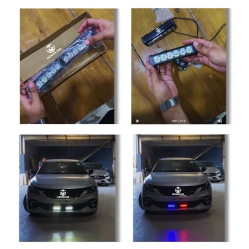 Image of MONARCHIE 12 LED Car Grille Light Bar | 12V Dual Color Red Blue White LED Light | Multi-Mode High Brightness Aluminium Body | Universal for Cars, SUVs & Trucks