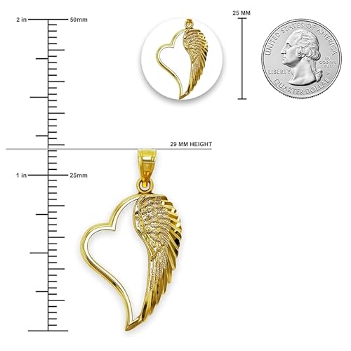 Gold Angel Wing inside Heart Charm - 10 Karat Solid Gold3