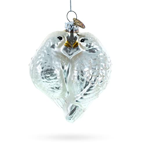 Romantic Two Doves in Heart Blown Glass Christmas Ornament