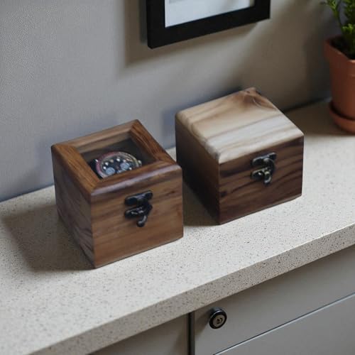 Image of Vintage Teakwood Watch Box & Jewelry Organizer - Wooden Display Case & Timepiece Cabinet, Valentine's Day Gift for Men (Combo (Wood & Glass Lid))