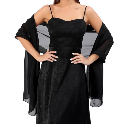 Jeffdad Sheer Chiffon Schal, Stola für Abendkleid Damen Halstuch, 200 x 70 cm Soft Chiffontücher Leichter Schultertuch Sommer Schal Damen Festliche Stola für Hochzeit Braut Party(Schwarz)