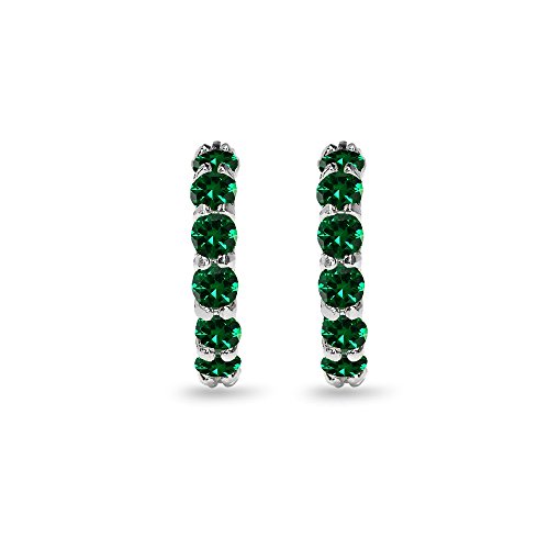 Sterling Silver Small Round Huggie 18Mm Simulated Emerald Hoop Earrings For Women #TOP4