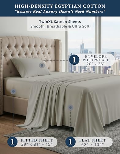Image of LANE LINEN Pink Twin XL Sheets 100% Egyptian Cotton Sateen - Silver | White Twin XL Sheets - 3-Piece Set, Ideal For Dorms And Adjustable Beds, For A Luxurious Night's Sleep, Luxe Sheen