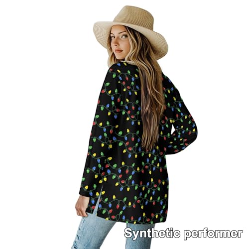 Image of Fall Maple Leaf Cardigan Sweaters for Women Long Sleeve Cardigan Soft Drape Open Front Dusters V-Neck Jackets Dressy