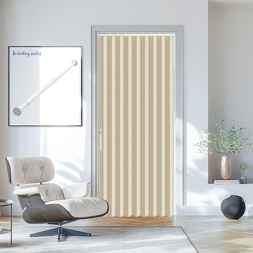 Image of AJAZZ Blackout Door Curtains with Curtain Rods Adjustable 28-39 inch Long Magnetic Door Curtain Blackout Curtains for Bedroom, Doorway Curtain Sets (1 Pack, 43 W x 78 L, Cream White)