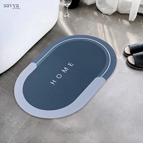 Image of SAVYA HOME Anti Skid Bath Mat | Dry Rubber Backed | Non-Slip Water Absorbing Mat | Door Mats for Bathroom | Mats for Floor | Bathroom Mats | Bathroom Accessories | Home Decor | Blue - 40 X 60cm
