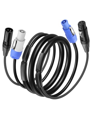 CERRXIAN 3.2 FT PowerCon and DMX Extension Cable, 13AWG AC Power DMX 3Pin XLR Signal Combo Cables for Stage Lighting, Concerts, Events