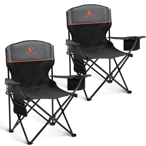 ALPHA CAMP Camping Chairs 350LBS Capacity, Heavy Duty Folding Chair with 4-Can Cooler Bag, Portable...