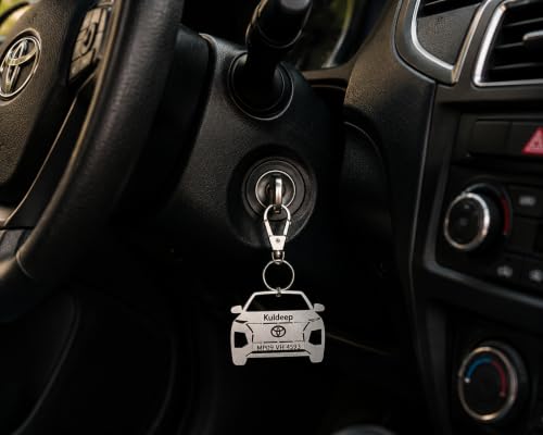 Image of Personalized Stainless Steel Key Chain /Key Ring | Durable, Compatible with All Models | Customized Car Number Plate | Ideal Gift for Him (Silver)