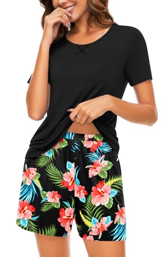 Image of Findsweet Pajama Set for Women 2 Piece Lounge Set Soft Sleepwear Summer Casual Short Pjs Sets with Pockets M-3XL