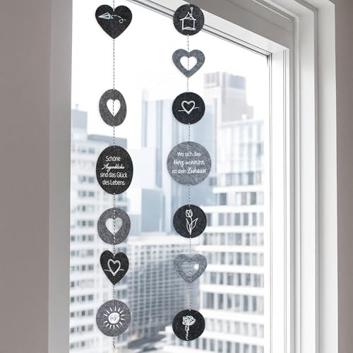Spetebo Filzgirlande mit Spruch 1 Stück Motiv 2-Fach Sortiert - 145 cm - Deko Girlande aus Filz zum hängen - Raum Fenster Dekoration Windspiel