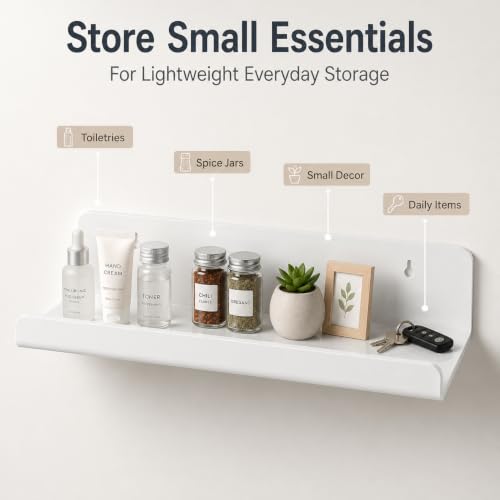 Image of White Acrylic Floating Shelves, No Drill Wall Shelves, 4 Pack | Glossy White Acrylic; 4 Pack Wall Shelves; Adhesive or Screw Mount; No Drill Option; 12 lb Max Load