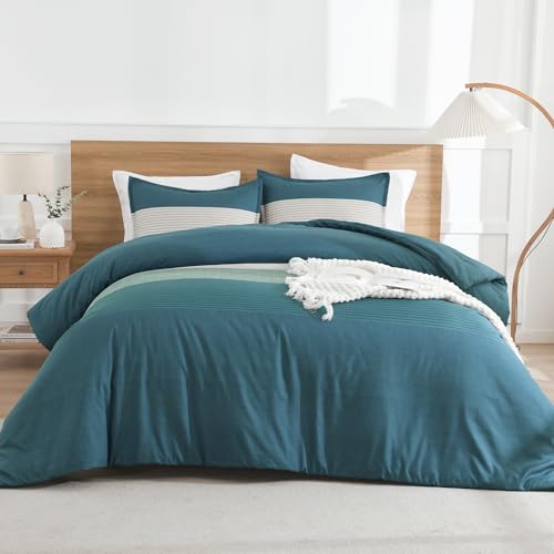 Litanika Comforter Set Twin/Twin XL Dark Teal - 2 Pieces Lightweight Colorblock Stripe Fluffy Bedding Comforter Sets, All Season Bed Set
