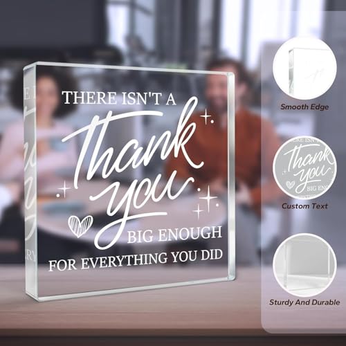 Image of Thank You Gifts for Women Men, Teacher Appreciation Gift, Mothers Day Gifts, Thanksgiving Day gift, Leaving present, Thank You present for Leader Colleague Principal Coworker Daycare Nurse Boss, Square Acrylic Desk Decor Plaque