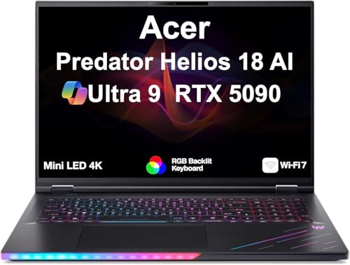Image of MichaelElectronics2 Customized Laptop, Created Using Acer Predator Helios 18 AI AI Gaming Laptop 18 inch (Intel Ultra 9-275HX, GeForce RTX 5090 24GB, 64GB, 128GB RAM, 2TB, 4TB, 8TB PCIe SSD, Win 11 Pro)