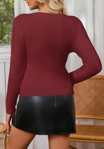 Image of Women's Pullover Sweater Furry Cropped Long Sleeve V-Neck Loose Warm Knit Outwear Casual Sweater Tops