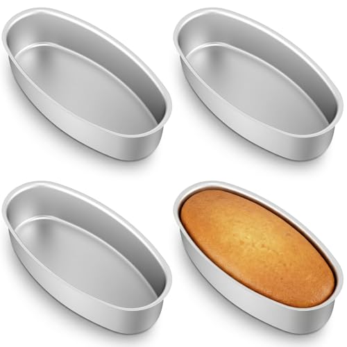 Kenaoeoe 4 Pack 9 x 4.5 x 2.25 Inch Oval Cheesecake Pan Flan Mold Non-Stick Aluminum Bread Loaf Bakeware Cake Pan for Home Kitchen Bakery