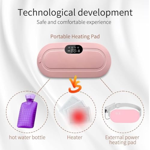 Image of Heating Pad for Menstrual Cramps Relief, for Stomach, 3-Speed Temperature Adjustment and 4-Speed Massage Modes, Back and Belly Heating Pad for Women Pink Color