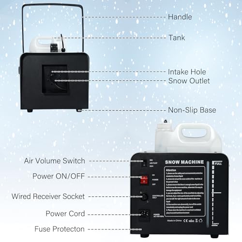 tcfundy snow machine 1500w snow making machine snowflake maker for christmas wedding kids party stage effect with wired remote control