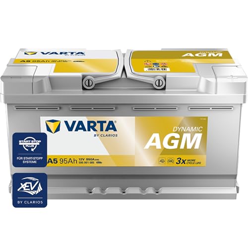 VARTA Automotive DYNAMIC AGM (A5) 12V 95Ah 850A - Nassbatterie für Start-Stopp Systeme und xEV - Starterbatterie für Autos mit höherem Energiebedarf - Wartungsfreie Bleisäurebatterie