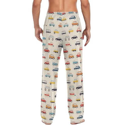 Men’s Cartoon Car Pajama Pants with Pockets, Comfortable Lounge Sleep Bottoms#4632