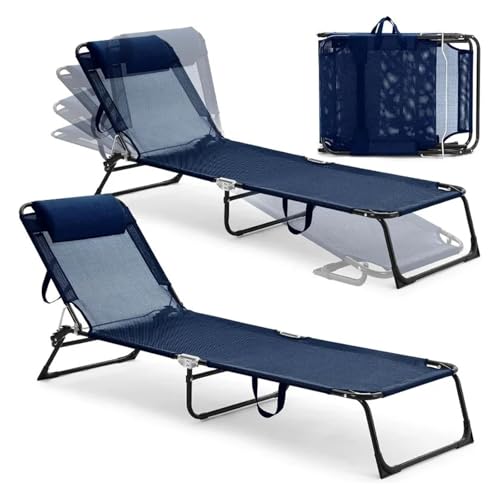 Lot de 2 chaises longues pliantes bleu foncé avec dossier réglable - 4