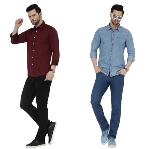 Image of DAIS Men's Stretchable Straight Fit Mid Rise Jeans, Pack of 2, (Combo of 2 Jeans)