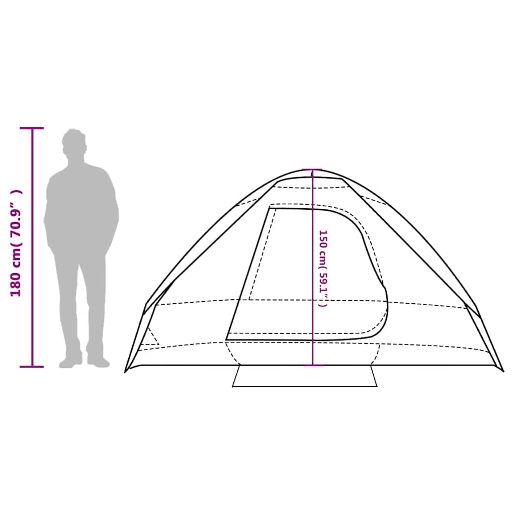 Tenda da campeggio a cupola, per persone grigio e arancione, impermeabile, con attacco E, poliestere 185T, 214 x 150 x, leggera tenda per esterni, per trekking, festival, bivacco, compatta e