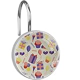 12 Packungen dekorative Duschvorhang-Haken, Edelstahl-Duschhaken-Ringe für Badezimmer, Duschvorhang-Ringe, Aufhänger, buntes Kinder-Party-Muster