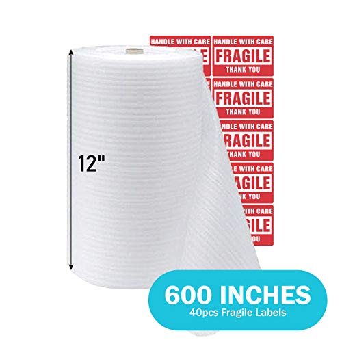 TeiKis (1-Pack) 12 x 600 in Foam Sheets Wrap Roll for Moving Shipping