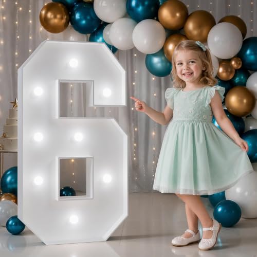 Image of Marquee Numbers 3 Feet Tall, Cool White Light Up Numbers 6 for Party