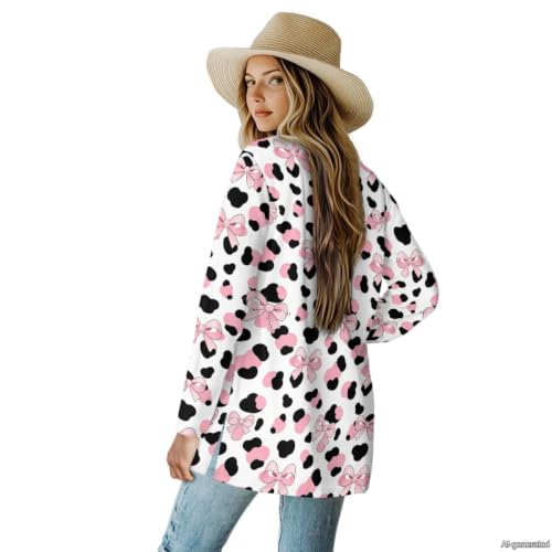 Image of Forchrinse Red Ladybug Cardigan for Women Causal Long Sleeve Open Front Cardigans Sweater Fashion 2024 Fall Coat with Pockets