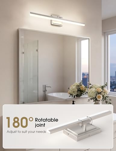 Image of VOLISUN Modern Bathroom Vanity Light 31.5 inch, Rotatable, 28W Dimmable 5CCT Led Bathroom Light Fixture Over Mirror, Brushed Nickel Bar Vanity Light for Bathrooms Mirror Restroom-ETL Certificated
