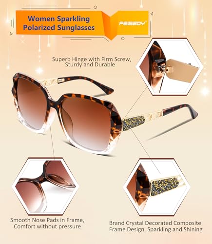 Image of FEISEDY Oversized Sunglasses for Women Square Polarized Sparkling Frame B2289
