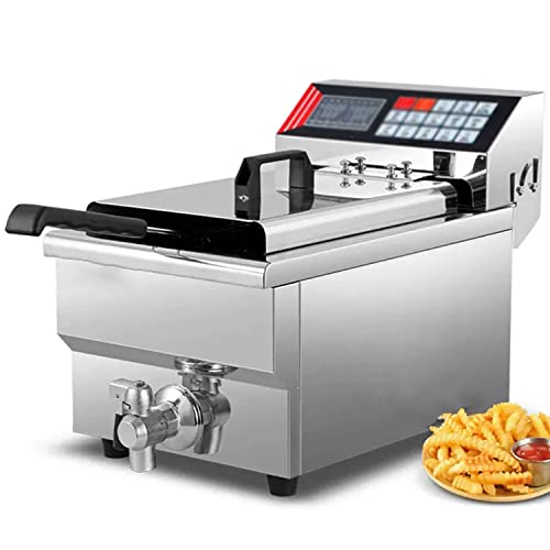 WOTZOV Freidora eléctrica de Aceite de Acero Inoxidable con Cesta, Grifo, Tanque único, Cesta extraíble y Elemento Calefactor, Ajuste de Temperatura, Cocina, Comida rápida,，17l