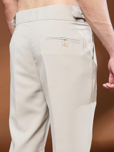 Image of Mens Beige Gurkha Pants with Classic Buckle Closure Premium Casual Bell Bottom Trousers for Men High Waist Pleated Formal & Casual Wear Pant Stylish Retro Flared Bottom Pant