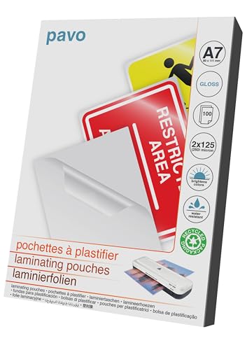 Pavo - Pack de 100 fundas para plastificar A7 Tamaño: 80 x 111 mm 2x125 mic - brillo