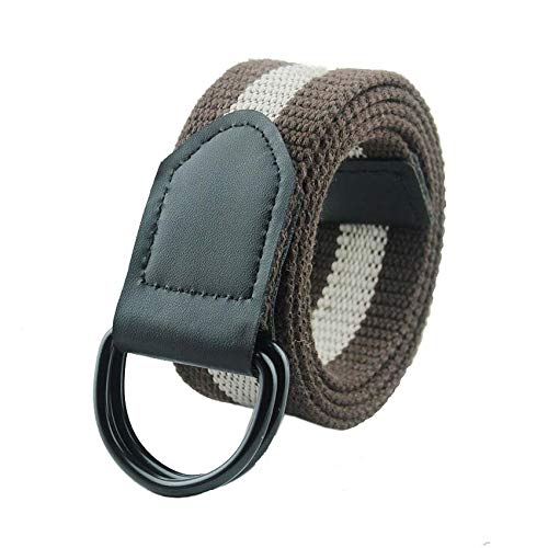 romp fashion Unisex Brown And White Double Ring Buckle Fiber Belt-picture-25