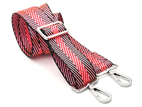 Image of CRAFTMEMORE Wide Shoulder Strap Zigzag Pattern Adjustable Bag Handle Crossbody Nylon Belt Replacement JK19 (Pink, Silver Clasp)
