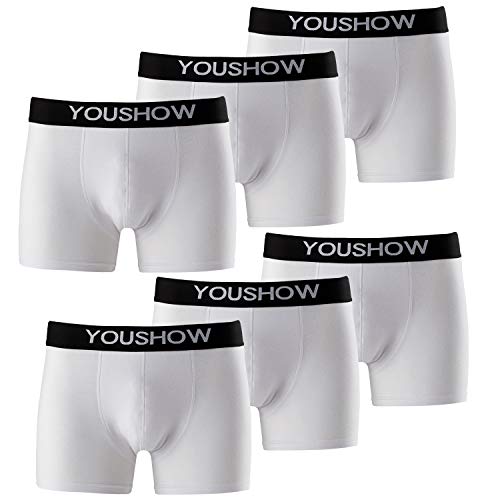 YouShow Boxershorts Herren Unterhosen Männer Unterwäsche Schwarz Jungen Baumwolle Retroshorts Enge(Weiß,S)