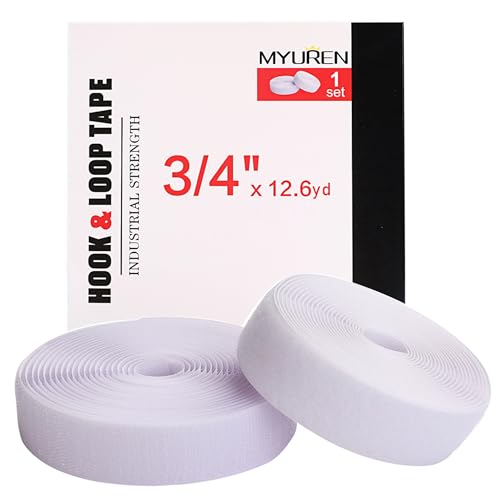 Sew on Hook and Loop Style 3/4 Inch Non-Adhesive Back Nylon Strips Fabric Fastener Non-Adhesive Interlocking Tape White,12.6 Yard