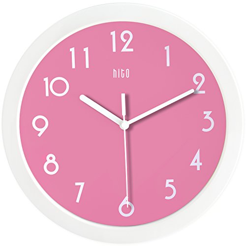 hito Silent Pink Wall Clock, 10 inch Non Ticking Excellent Accurate Sweep Movement