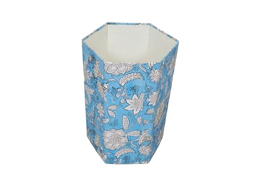 Image of Generic 3.3 Gallon Cotton Hand Block Printed Paper Waste Basket |Small Decorative Trash Can for Housewarming Gifts in Living Room, Bedroom, Bathroom | Eco-Friendly, Plastic-Free (1, SKY WHITE FLOWAR)